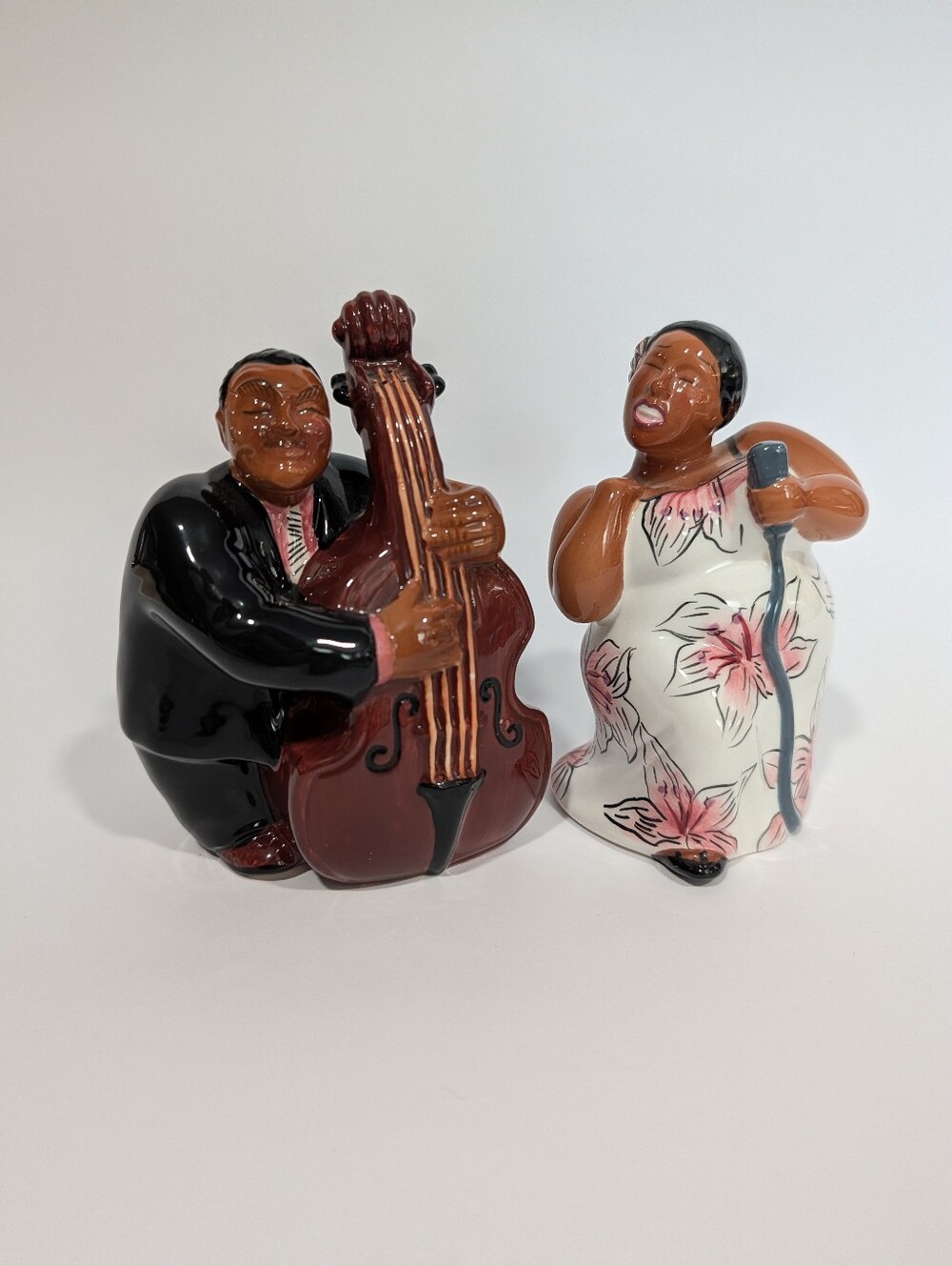 Ceramic Jazz Duo Figurine Set - Brown & White